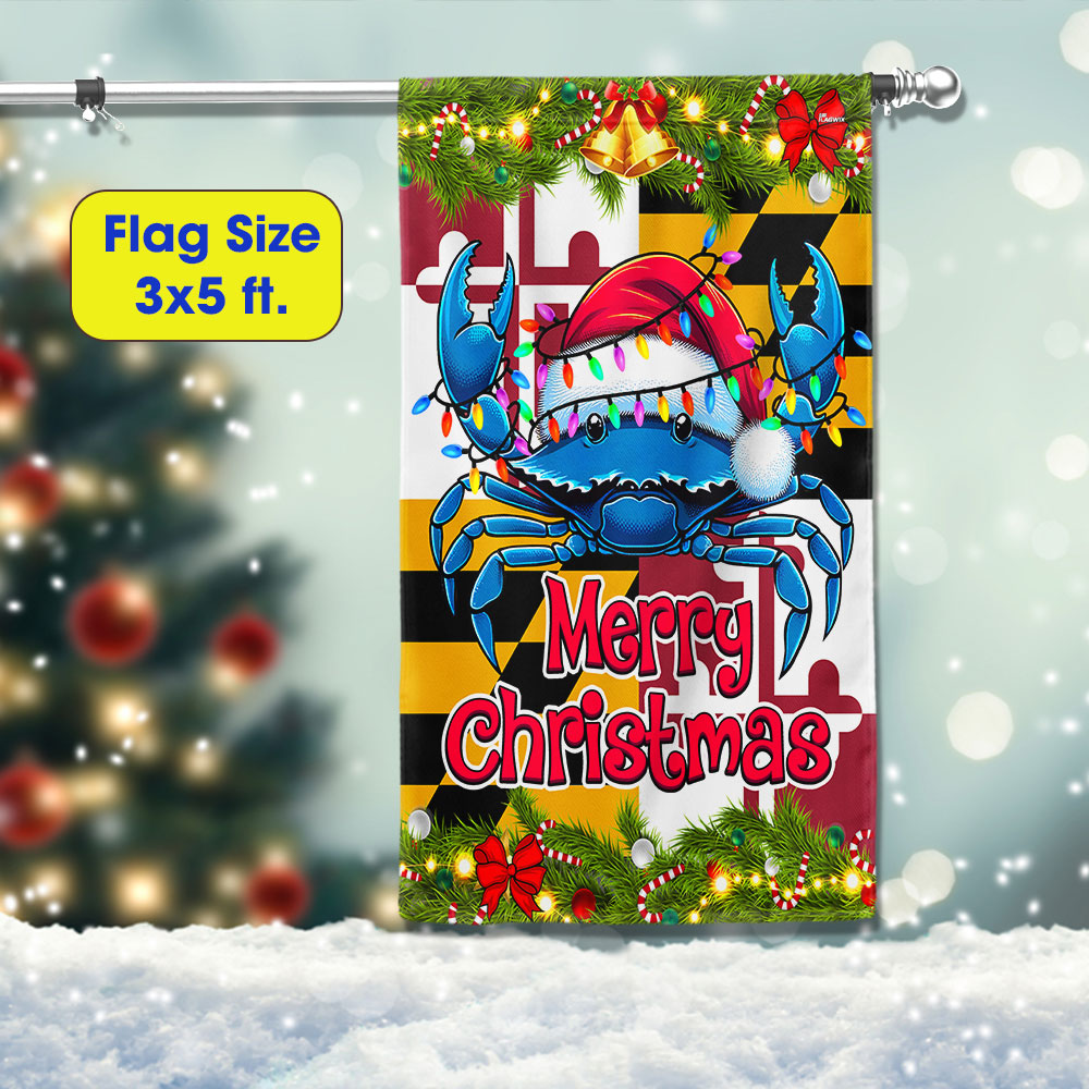 Blue Crab Merry Christmas Maryland Flag
