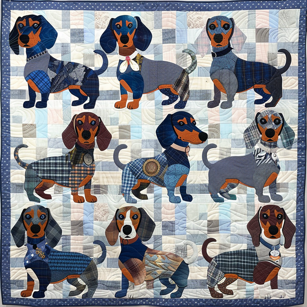 Blue Dachshunds Quilted Blanket Best Christmas Gifts For Dog Lovers