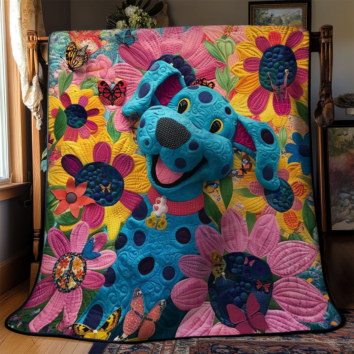 Blue Dog Fun Holiday Christmas Quilt Blanket Christmas Gifts For Grandmother