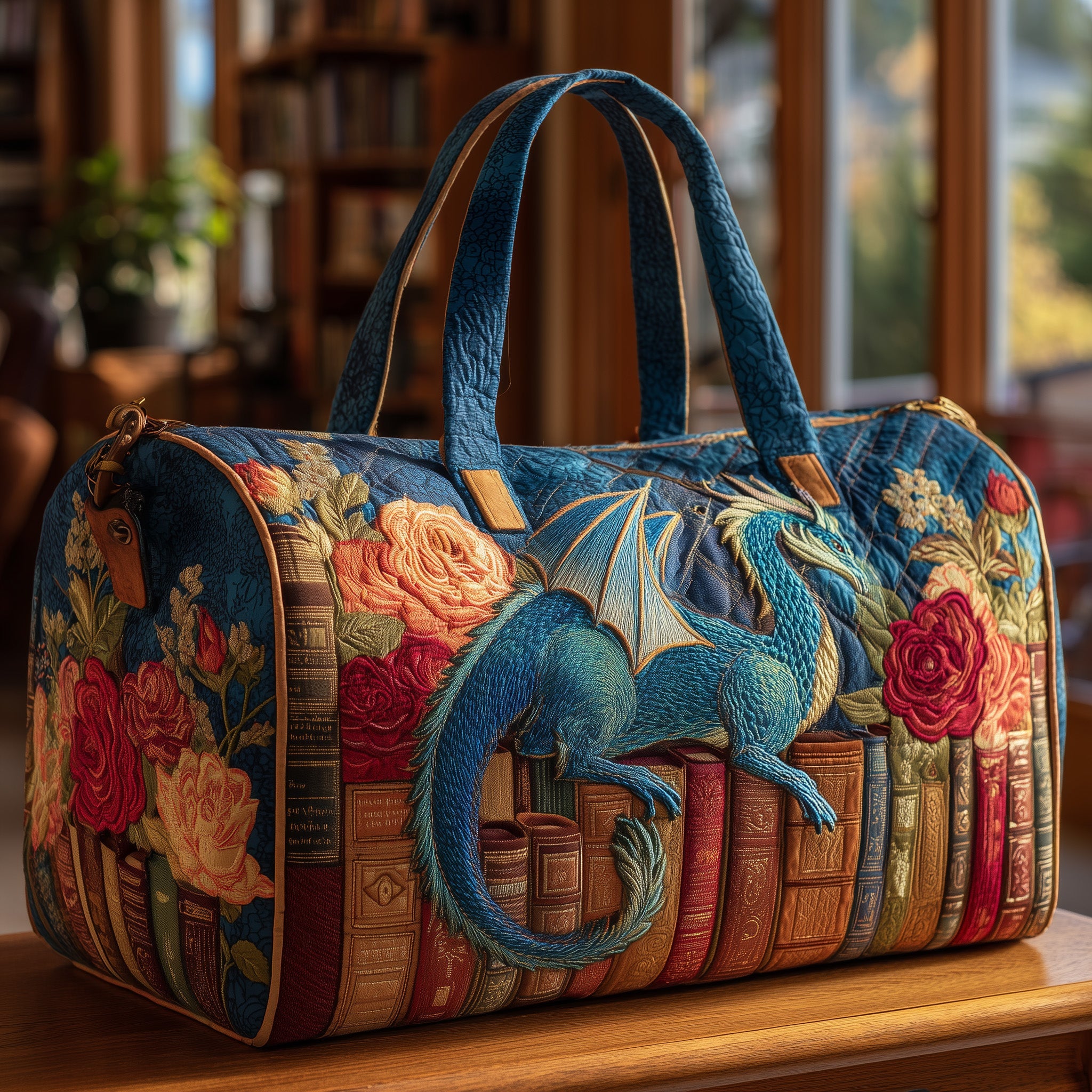 Blue Dragon Quilted Duffle Bag Easy To Clean Surface