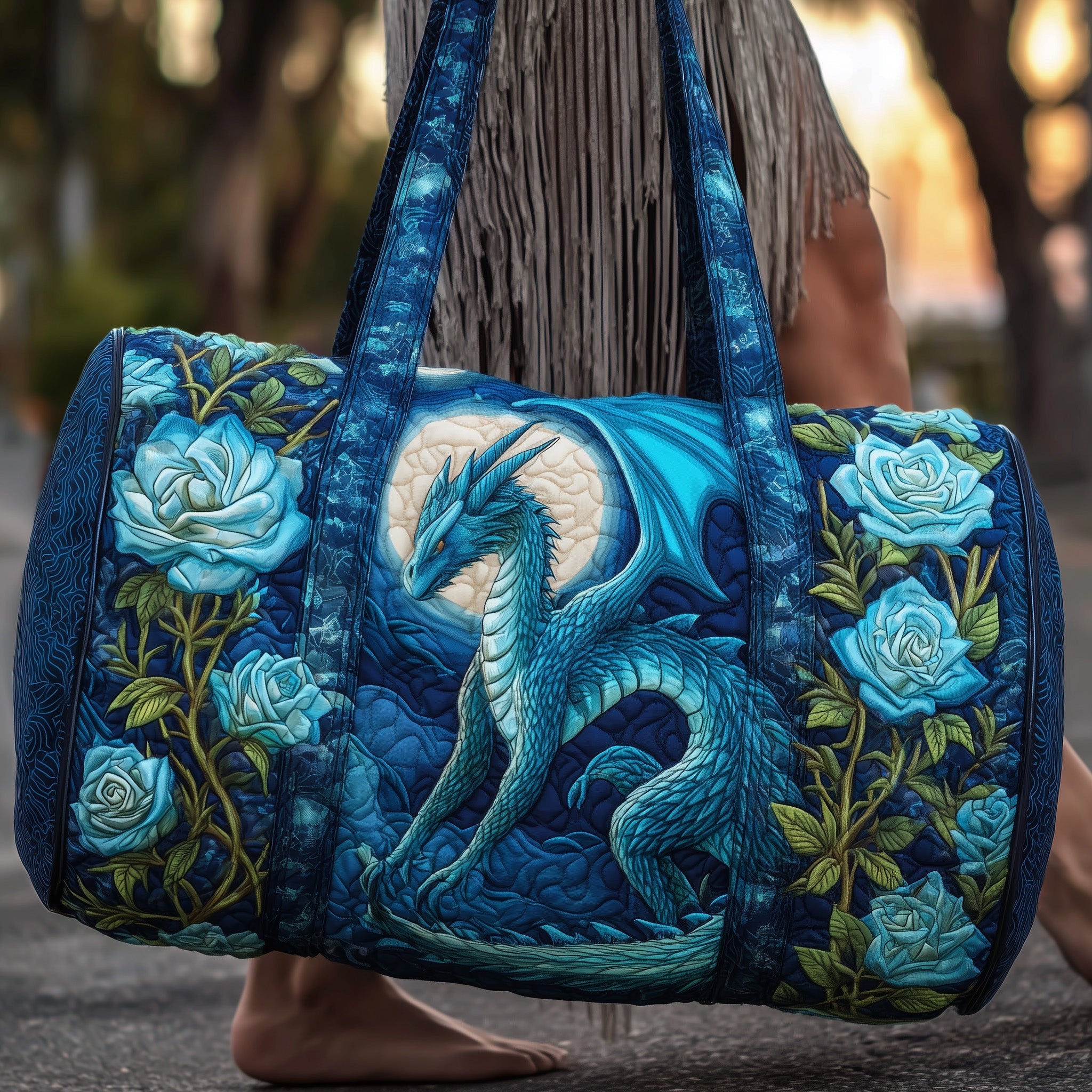 Blue Dragon Quilted Duffle Bag Travel Friendly Design