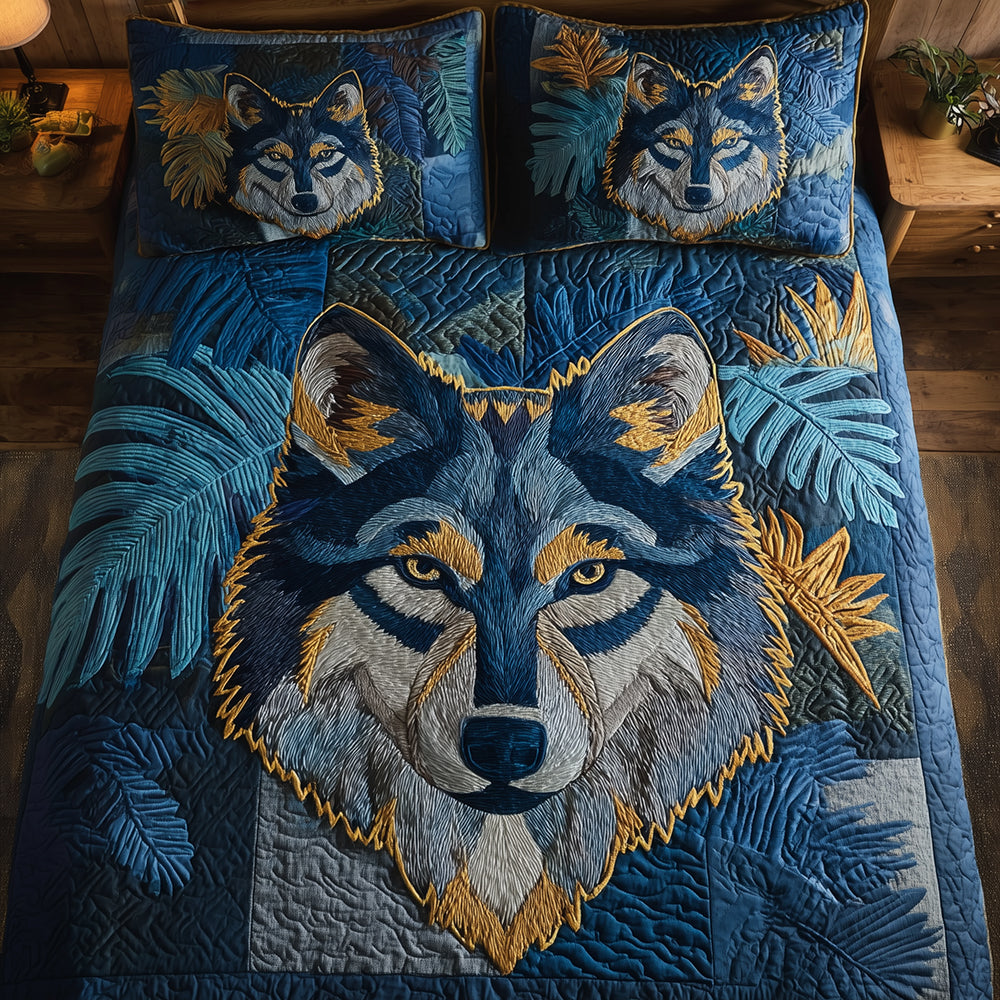 Blue Ember Wolf Quilted Bedding Set Best Christmas Duvet Cover Set Great Wolf Lover Gift Ideas