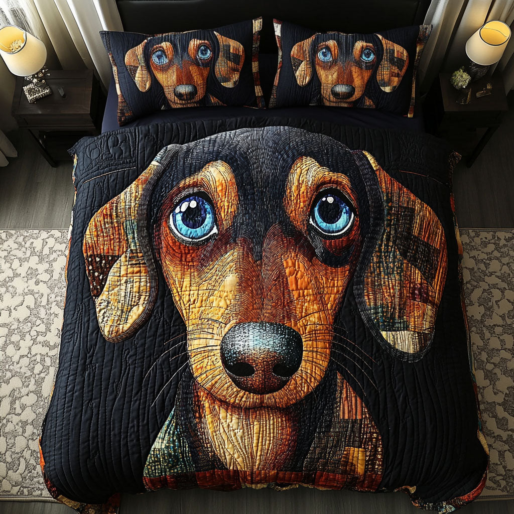 Blue Eyed Charm Quilted Bedding Set Bedroom Decorations Dachshund Related Gifts