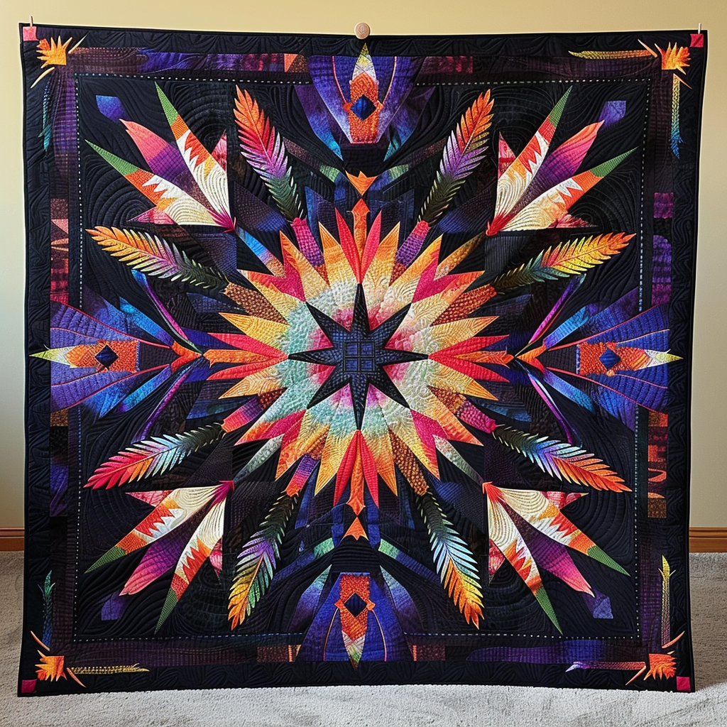 Blue Feather Heritage Quilted Blanket Native American Indian Gifts