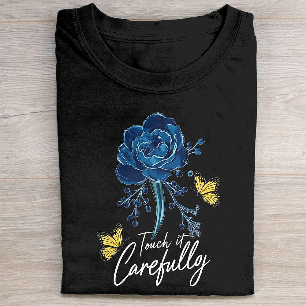 Blue Floral Design T-Shirt For Women Comfortable Stylish Tee For Casual Wear