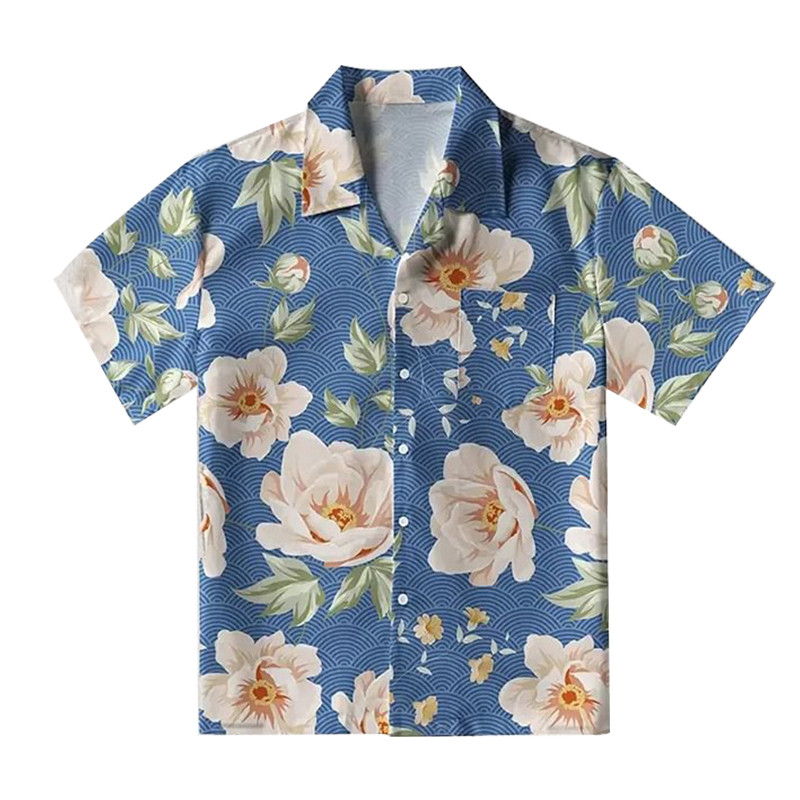 Blue Flower Hawaiian Shirt Flower Pattern Classic Style Shirt Gifts For Men