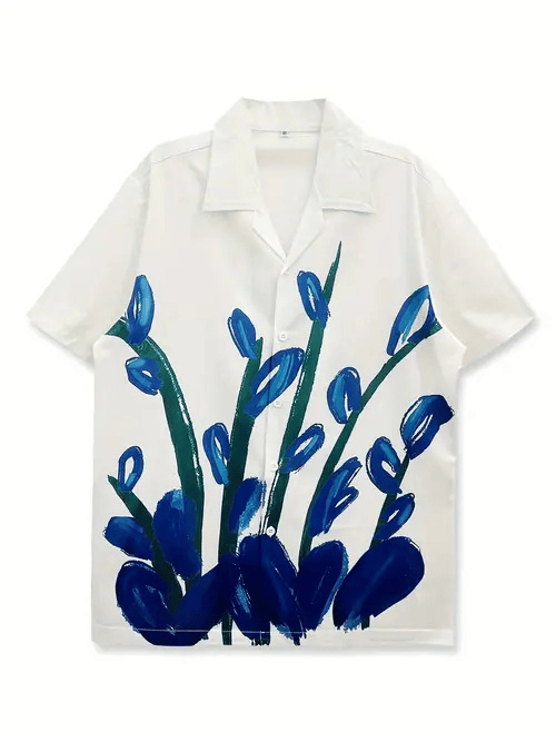 Blue Flower Leaves Hawaiian Shirt Brush Stroke Shirt Unique Gifts For Mother