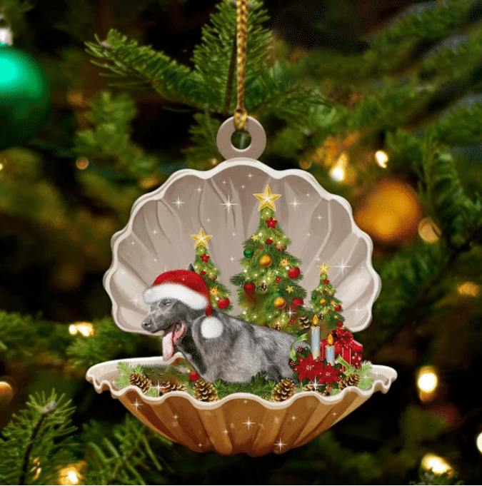 Blue German Shepherd Sleeping in Pearl Dog Christmas Ornament Flat Acrylic