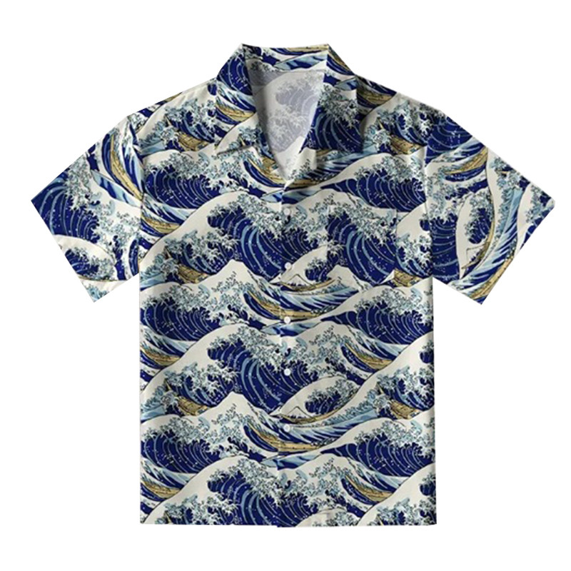 Blue Great Wave Hawaiian Shirt Artistic Themed Japanese Art Shirt Gift For Art Lovers