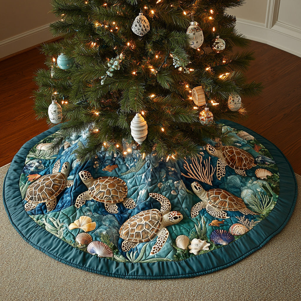 Blue Haven Christmas Quilted Tree Skirt Home Decor Turtle Lover Christmas Gifts
