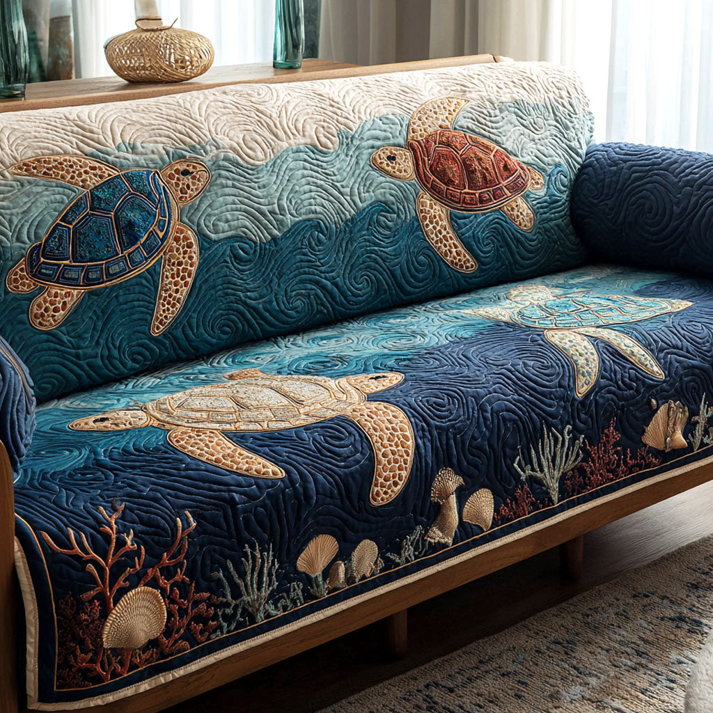 Blue Horizon Quilted Sofa Cover Sofa Seat Covers Sea Turtle Gift Ideas For Her