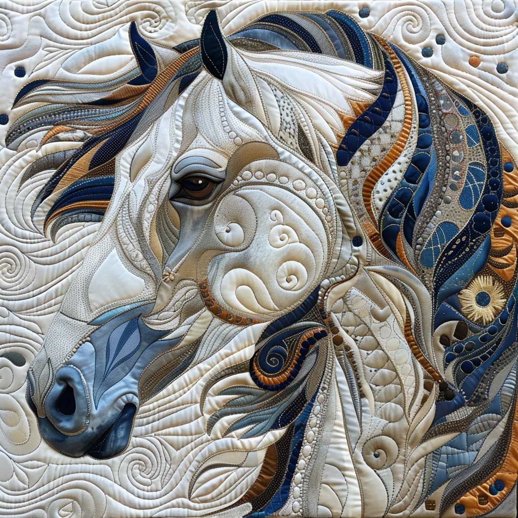 Blue Horse In Wind Quilt Blanket Christmas Blanket Best Gifts For Horse Lovers