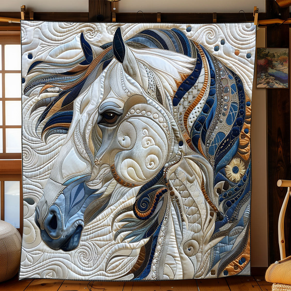 Blue Horse In Wind Quilt Blanket Throws And Blankets Mother's Day Gifts For Daughter In Law