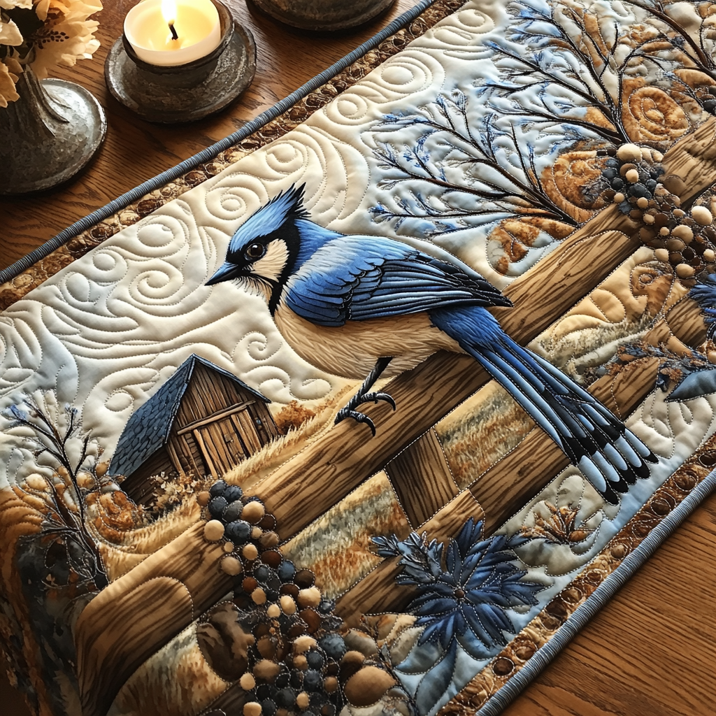 Blue Jay Serenade Quilted Table Runner Dining Table Decor Ideas Great Gifts For Birders
