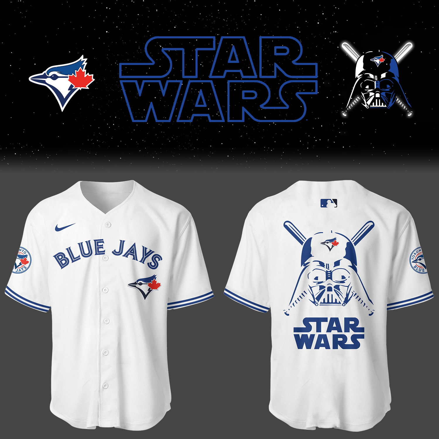 Blue Jays Baseball 2025 Blue Jays x Star Wars White Jersey Baseball Mom Gifts