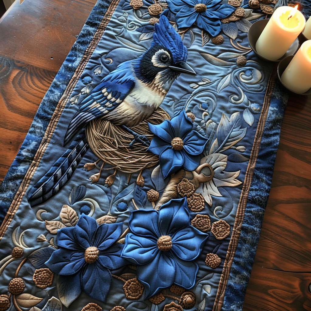 Blue Jewel Quilted Table Runner Dining Room Table Decor Ideas Cool Gifts For Birdwatchers
