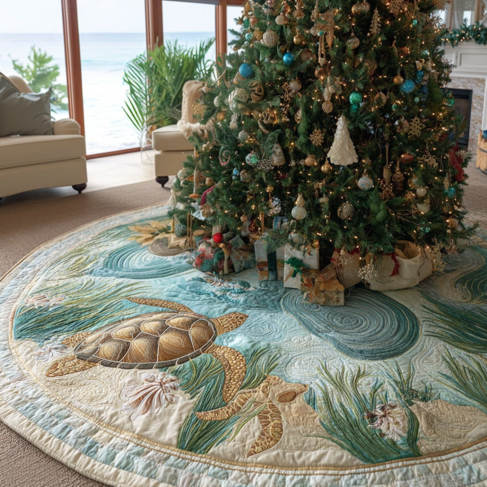 Blue Lagoon Turtle Christmas Quilted Tree Skirt Holiday Tree Skirt Turtle Lover Christmas Gifts
