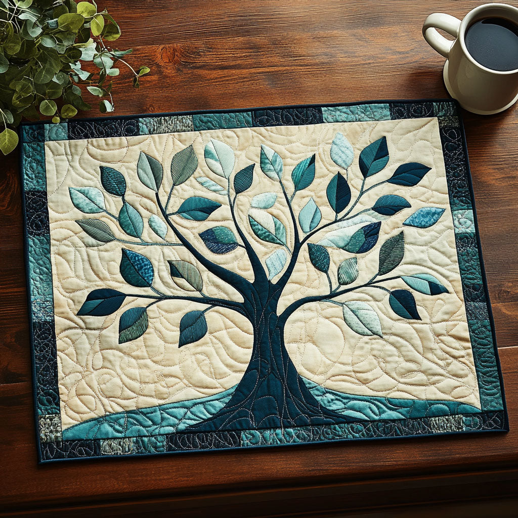 Blue Leaves Tree Quilted Placemat Home Decor Items Tree Of Life Gifts For Him