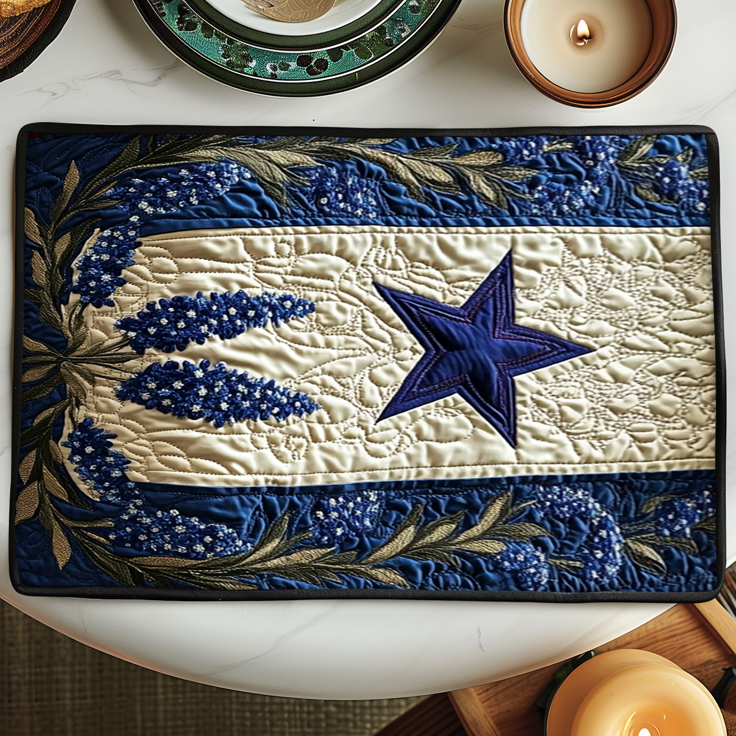 Blue Legacy Quilted Place Mat Christmas Decor Flower Lavender Gift Items