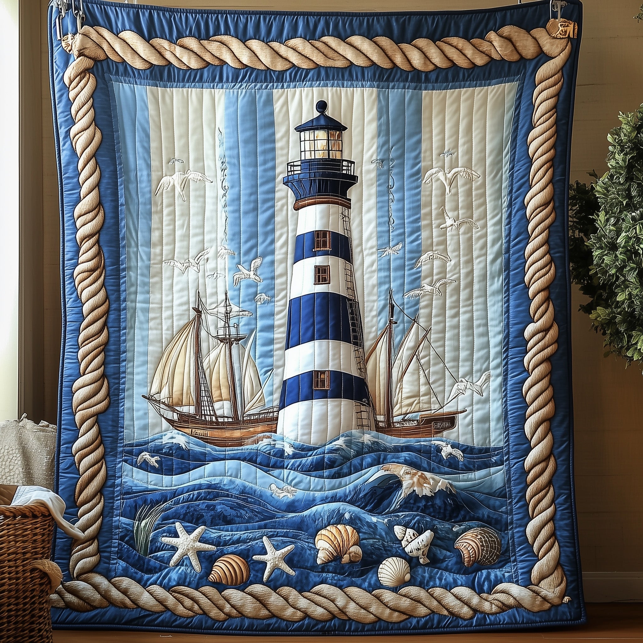 Blue Lighthouse Quilted Blanket Sofa Throw BlanketLighthouse Christmas Gifts