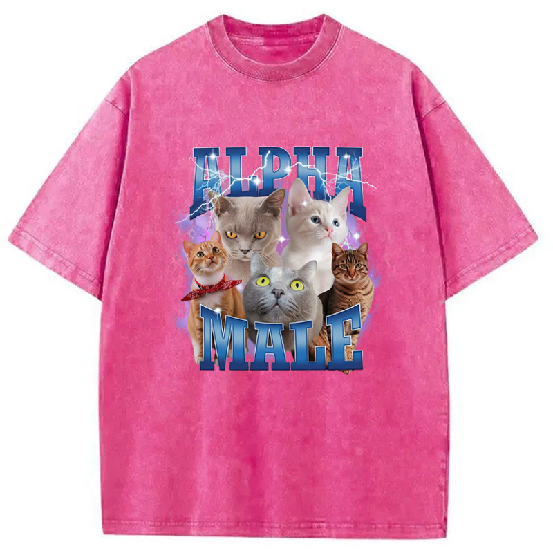 Blue Lightning Alpha Male Washed T-Shirt Casual Oversized Outfit Style Gifts For Besties