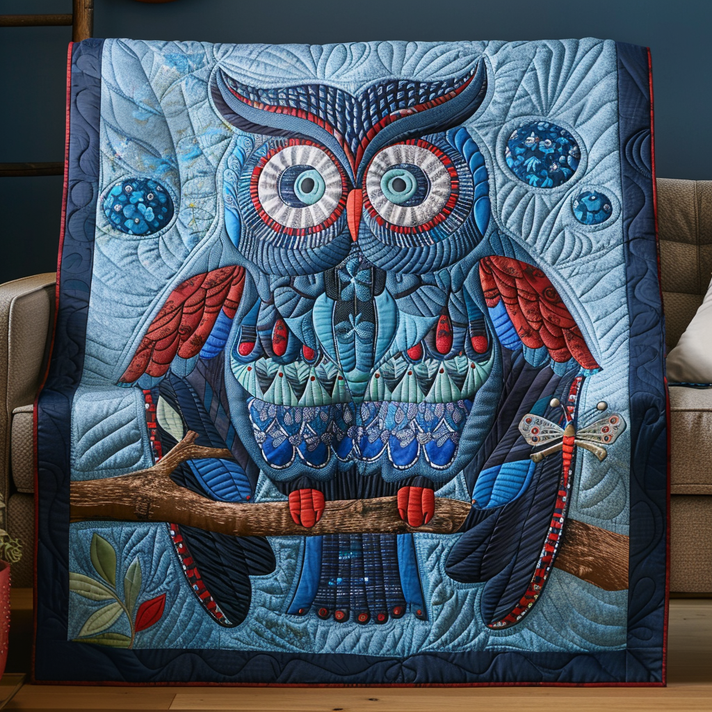 Blue Majesty Quilted Blanket Owl Blanket Idea Gifts For Her