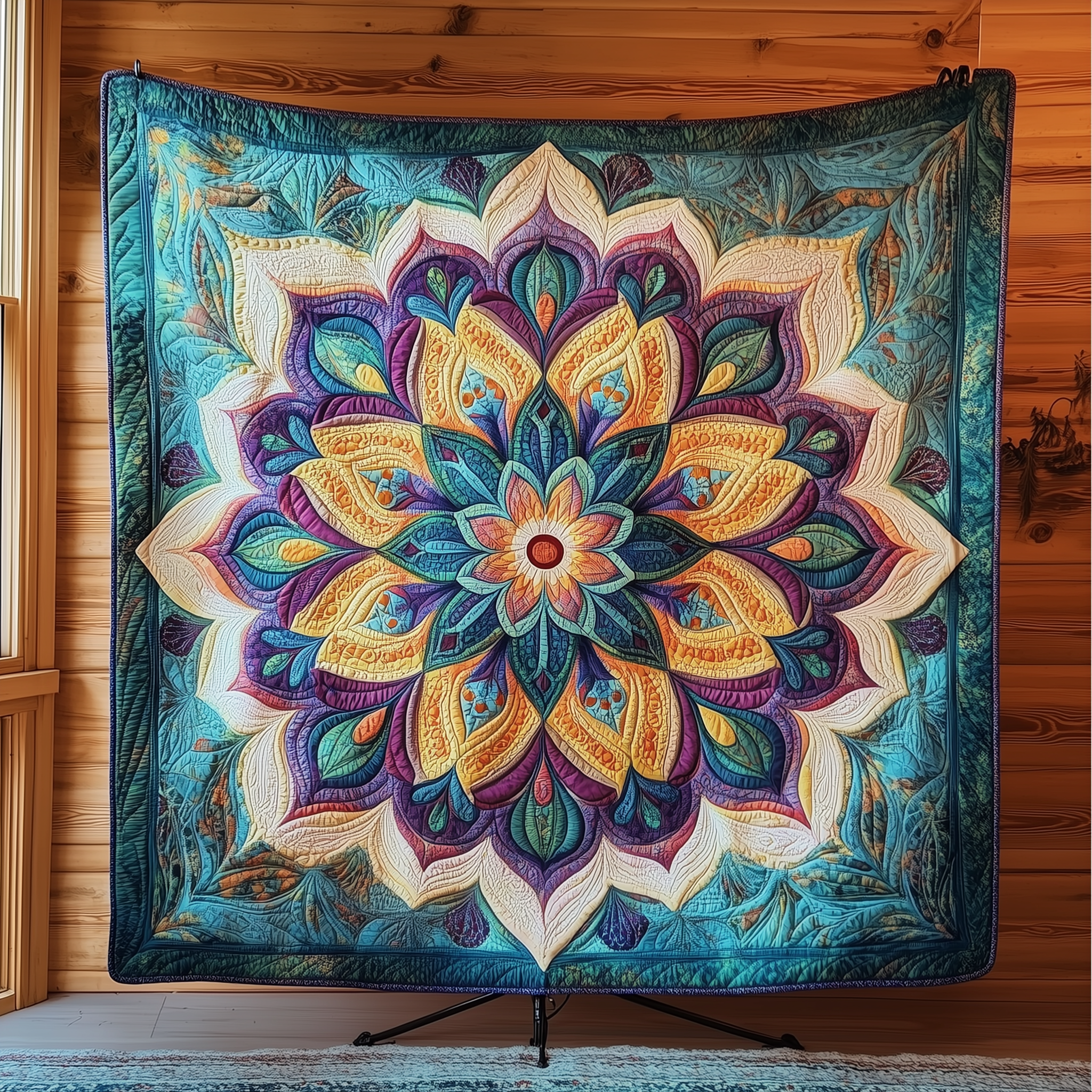 Blue Mandala Quilted Blanket Christmas Quilted Blanket Christmas Gifts For Grandma