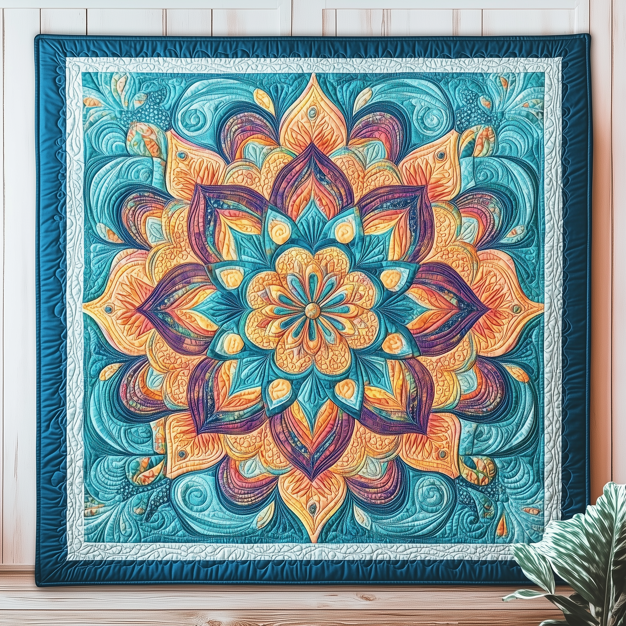 Blue Mandala Quilted Blanket King Size Blanket Christmas Gift For Farmers