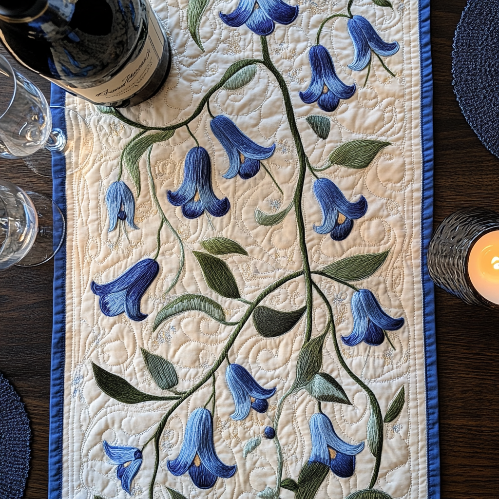 Blue Meadow Quilted Table Runner Dining Decor Gifts For The Flower Lover
