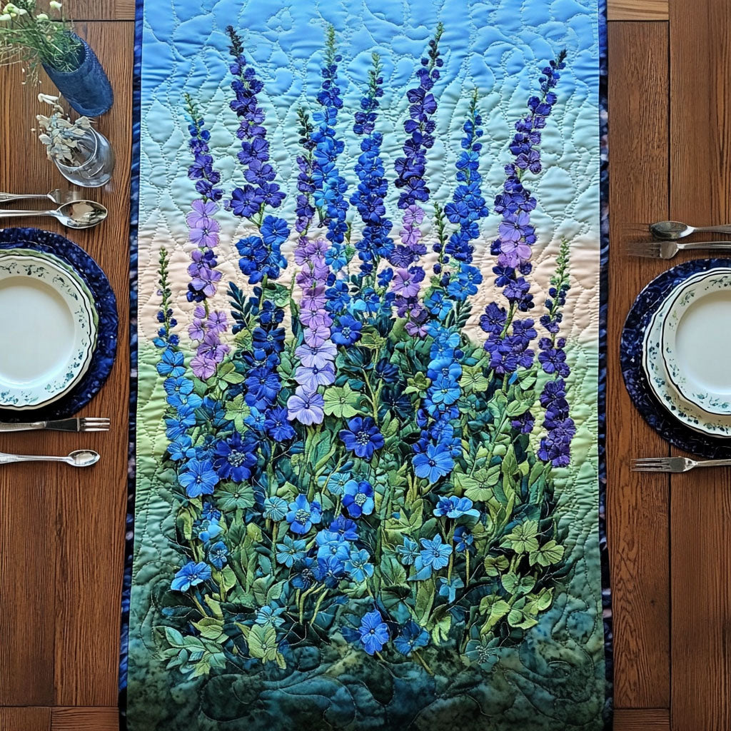 Blue Meadow Quilted Table Runner Kitchen Decor Best Gifts For Flower Lovers