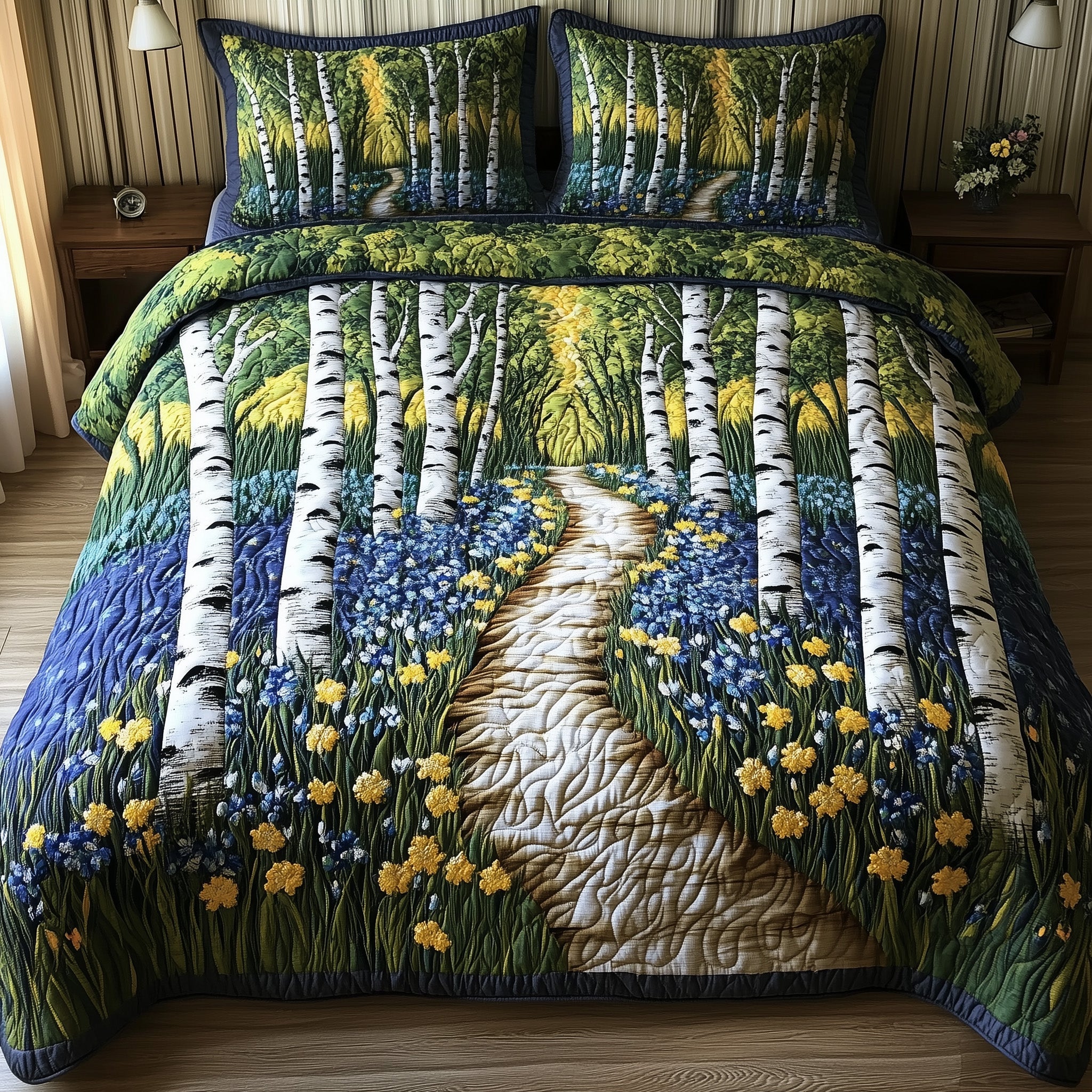 Blue Meadow Trail Quilted Bedding Set Duvet Cover Merchandise Gift Ideas For Fall