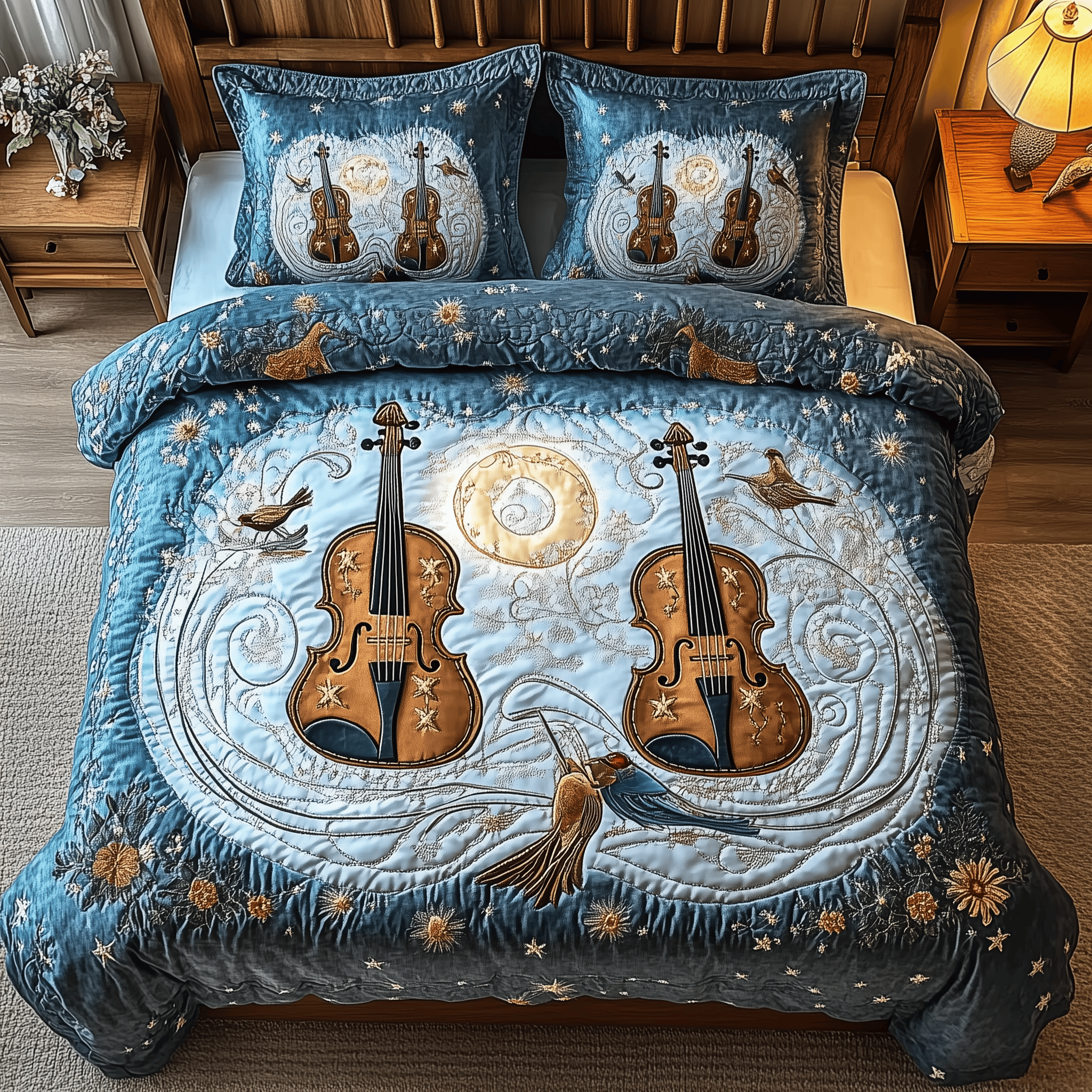 Blue Melodies Quilted Bedding Set Christmas Bedding Set Christmas Gifts For Couples