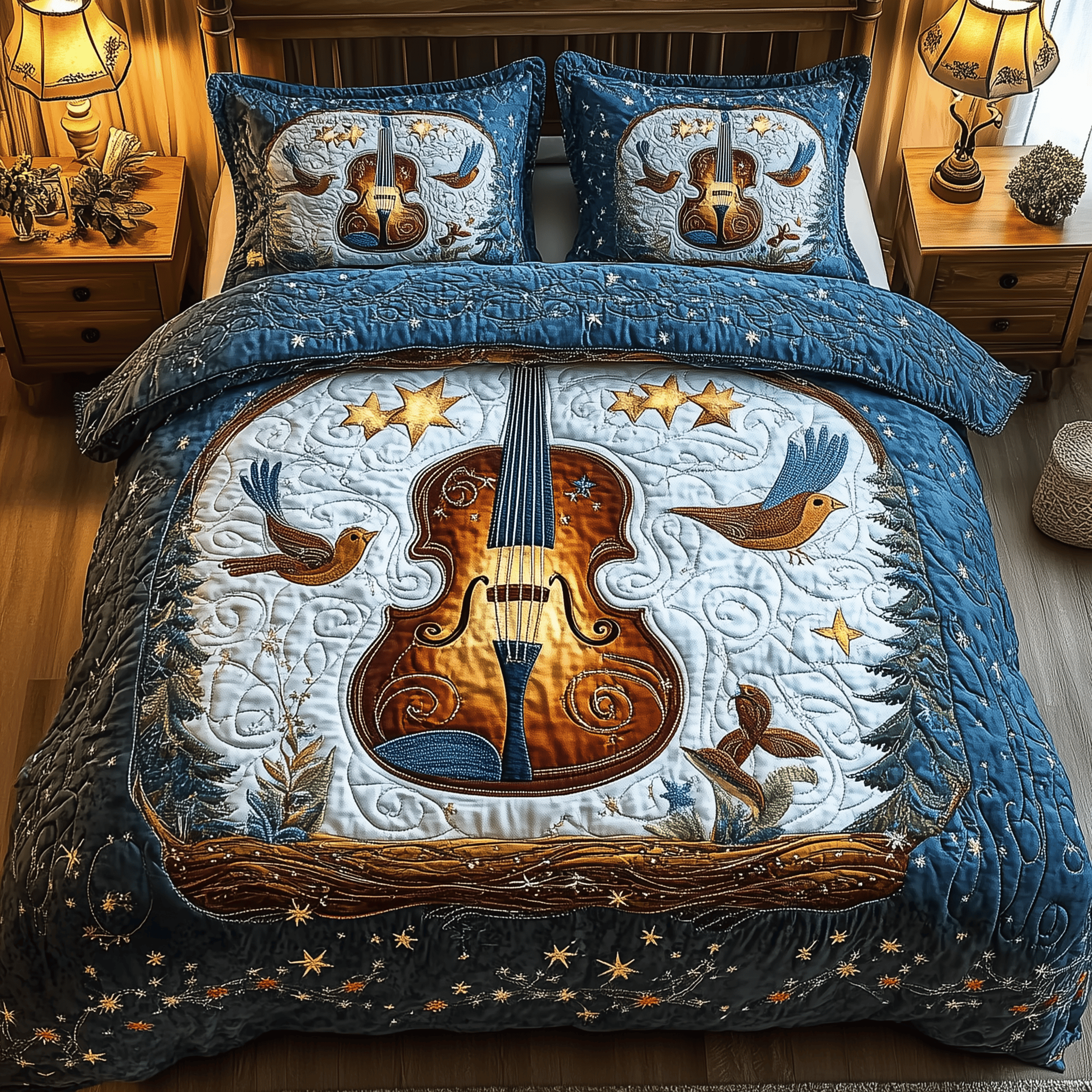 Blue Melodies Quilted Bedding Set Xmas Bedding Set Unique Christmas Gifts For Parents