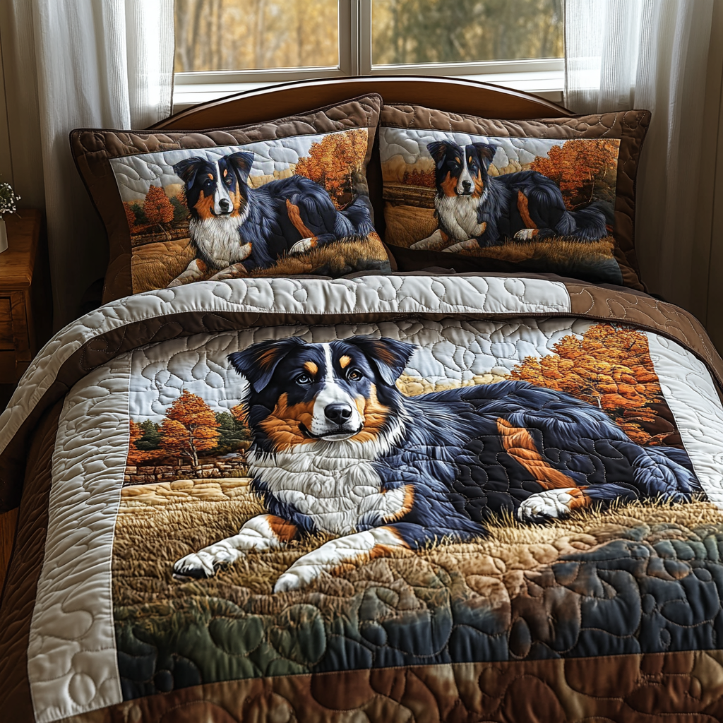 Blue Merle Dreams Quilted Bedding Set Aesthetic Room Decor Australian Shepherd Gift