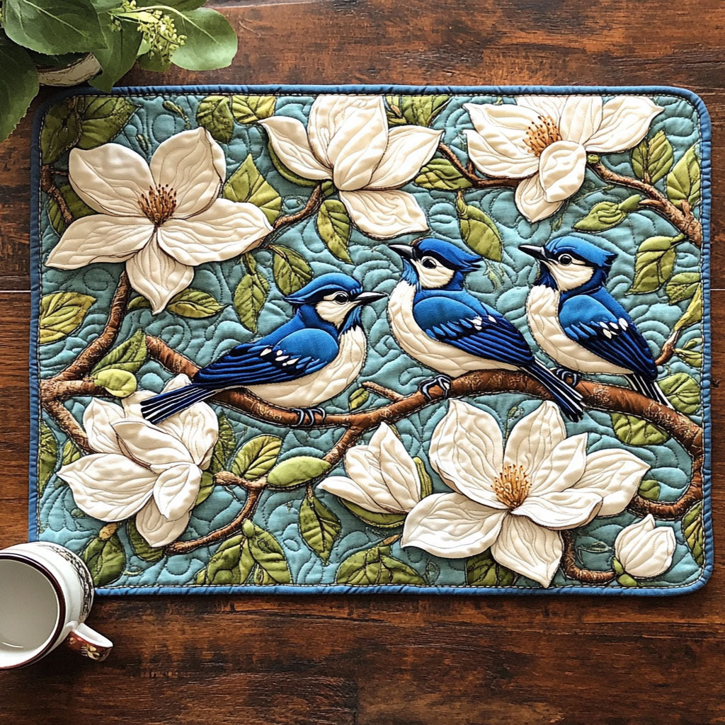 Blue Morning Call Quilted Placemat Christmas Decor Best Gifts For Bird Lovers