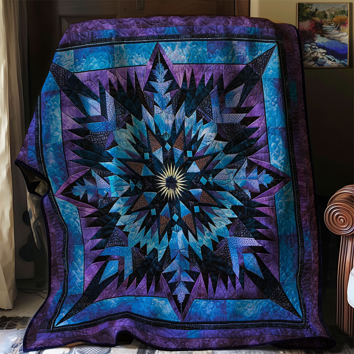 Blue Native American Star Quilt Blanket Large Sofa Throws Mother's Day Gifts For New Moms