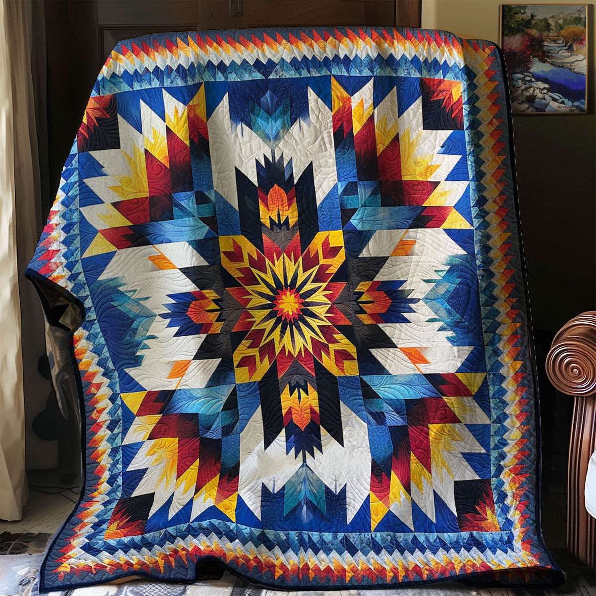 Blue Native American Star Quilt Blanket Luxury Throw Blankets Stepdad Gifts For Father's Day