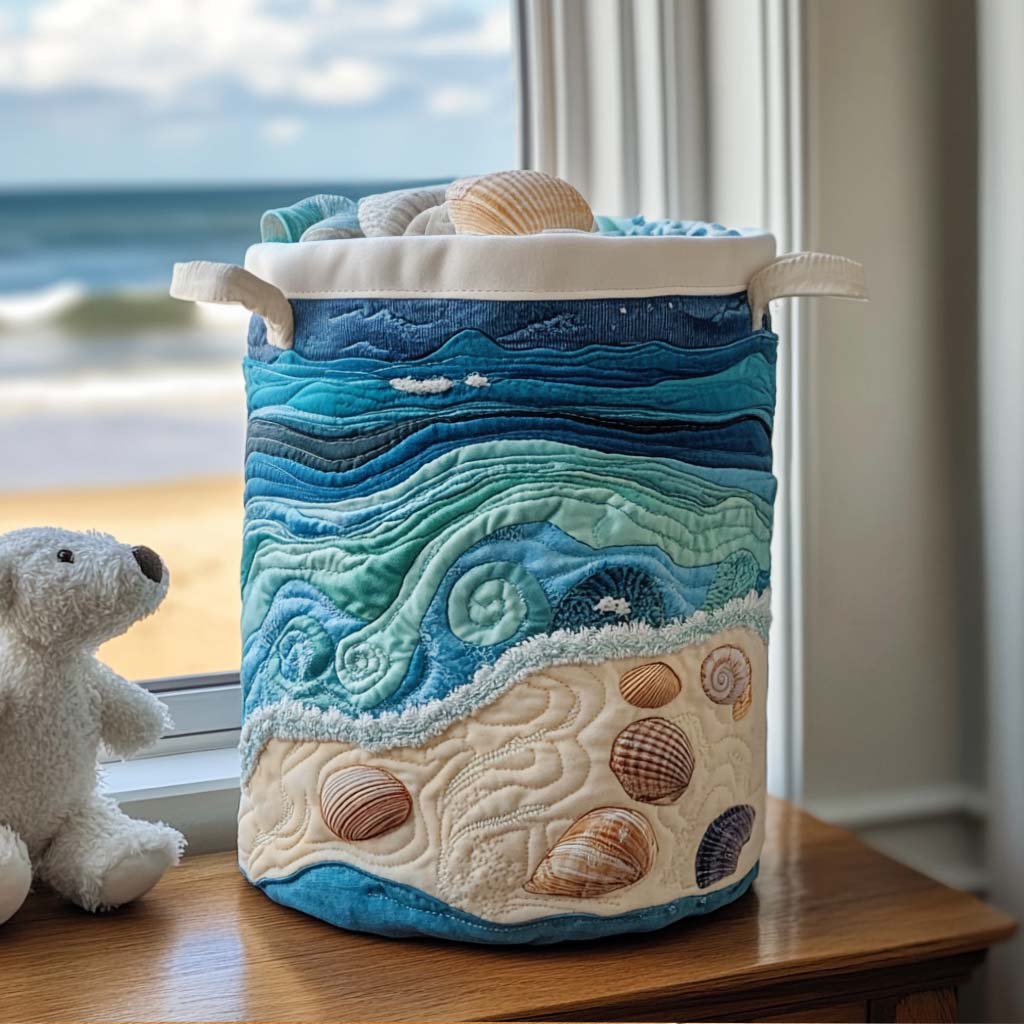 Blue Ocean Calm Quilted Laundry Basket Top Choice For Housewarming