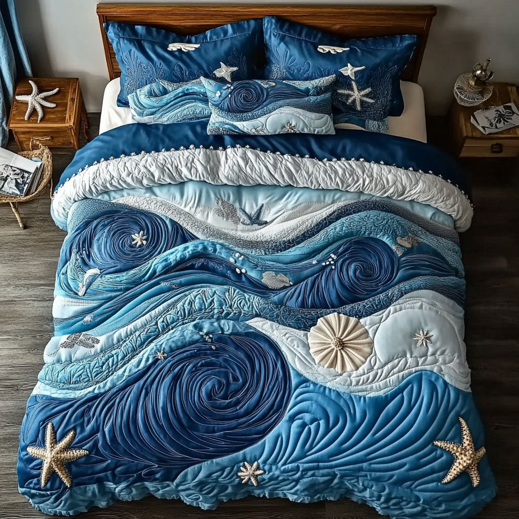 Blue Ocean Quilted Bedding Set Duvet Cover Bedspread Best Gift Ideas For Mom