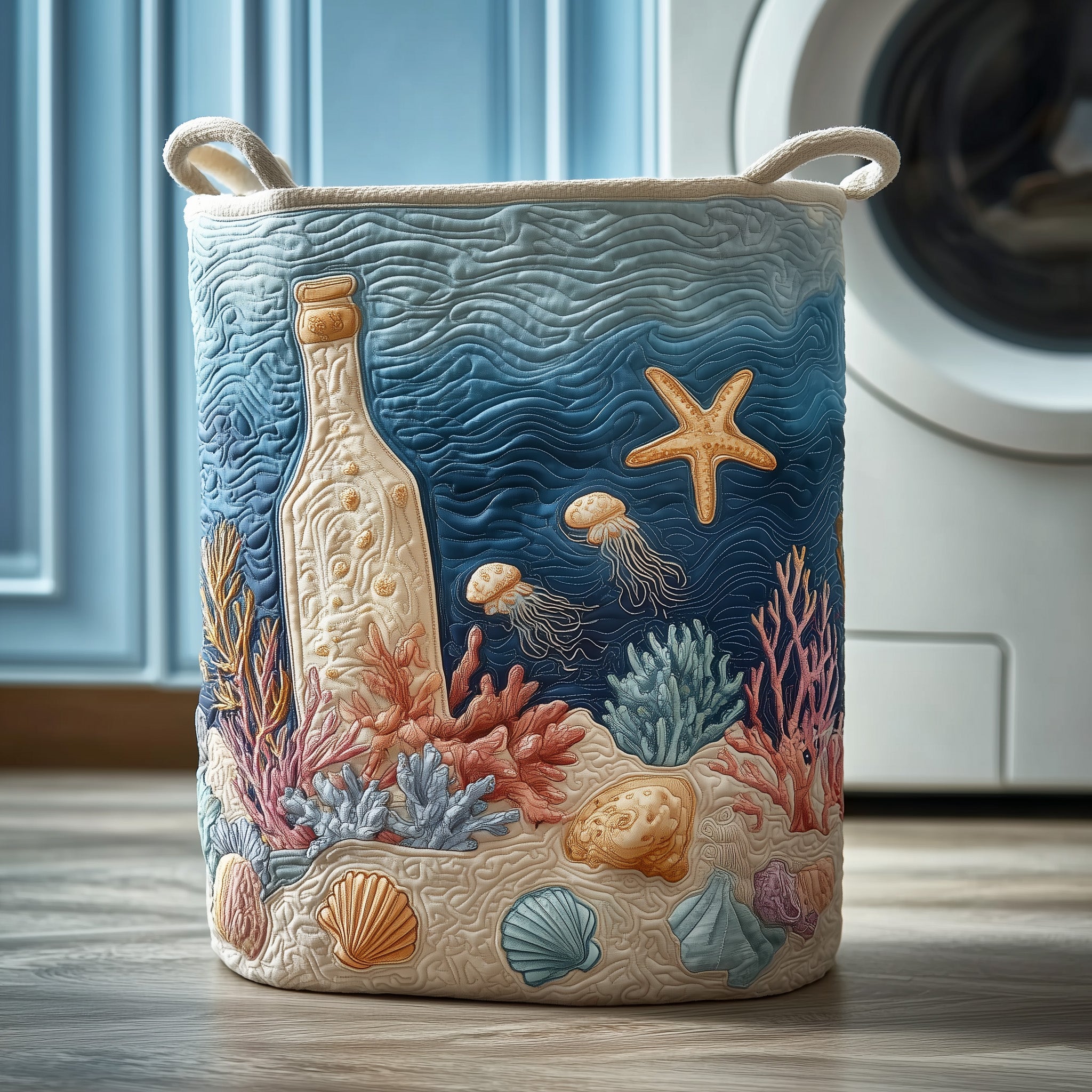 Blue Ocean Quilted Laundry Basket Foldable Clothes Basket Storage Unique Gifts For Sea Lovers