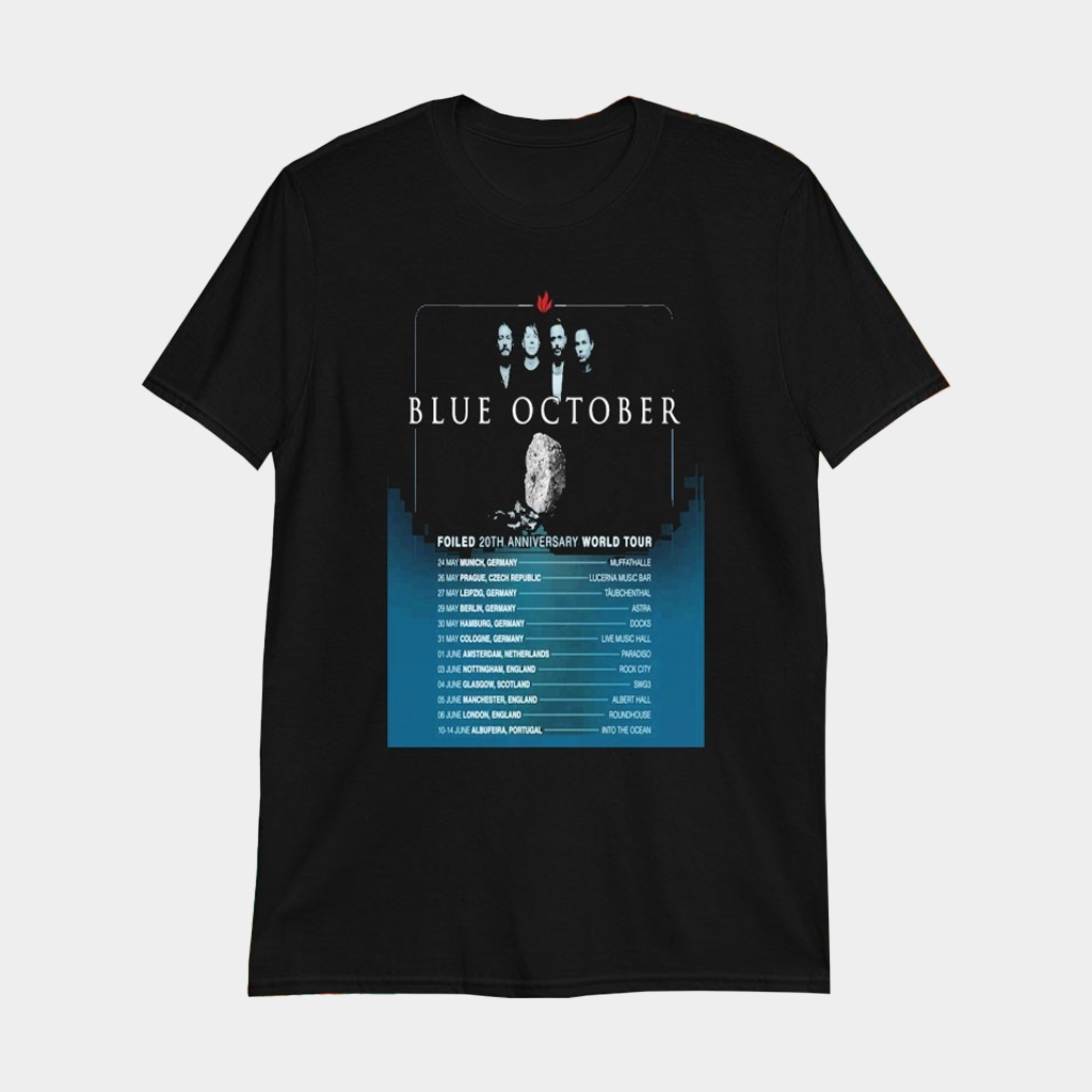 Blue October Foiled 20th Anniversary World Tour 2026 T-Shirt Blue October Merch For Rock Fans Blue October Foiled 20th Anniversary World Tour 2026 T-Shirt Blue October Merch For Rock Fans