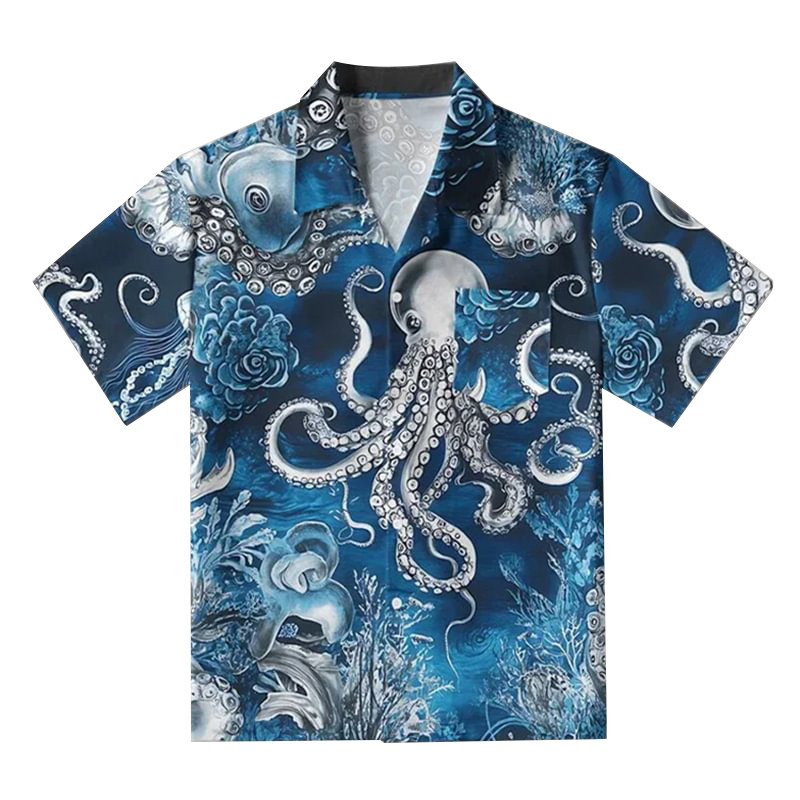 Blue Octopus Hawaiian Shirt Animal Themed Vintage Style Shirt Gifts For Octopus Lovers