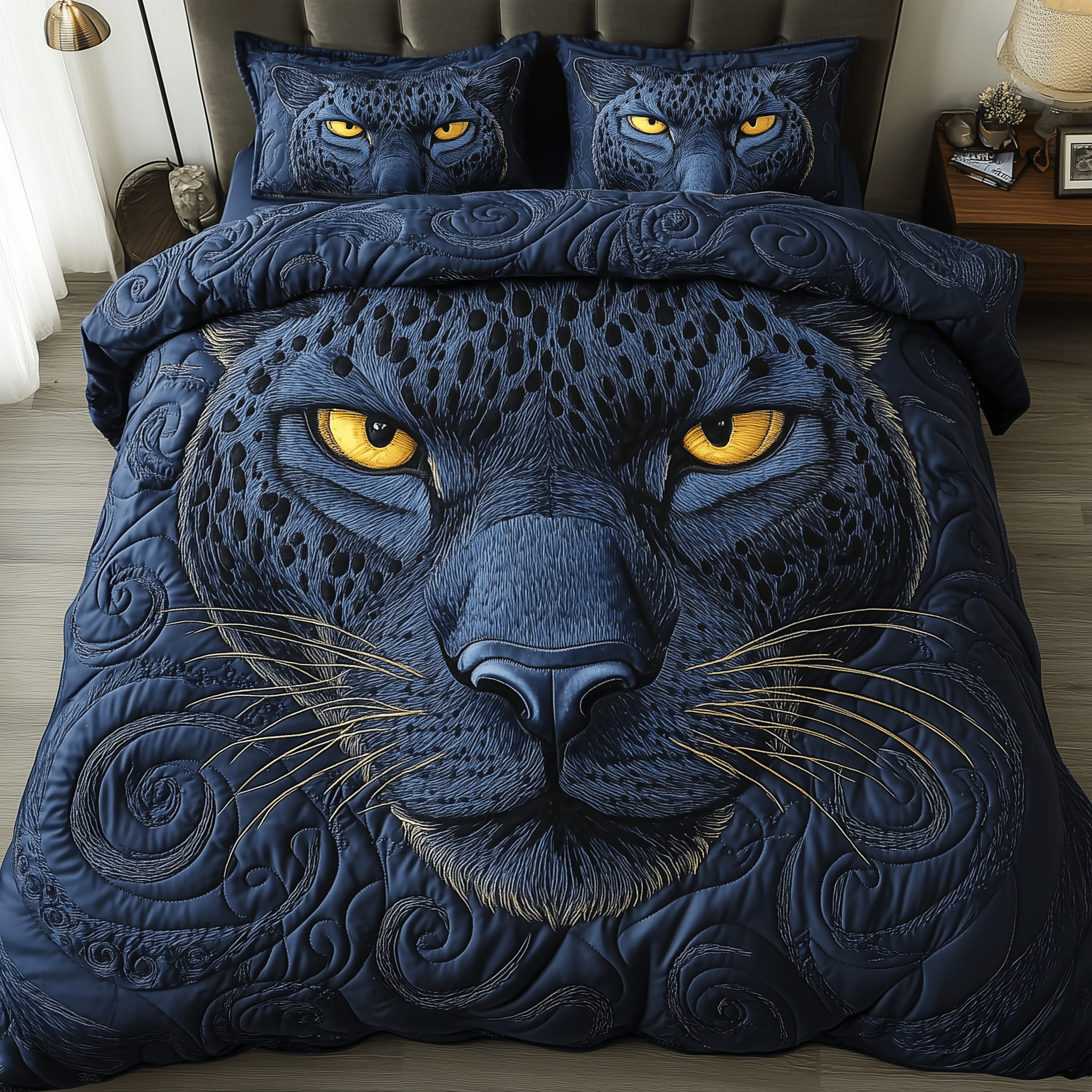 Blue Panther Quilted Bedding Set Christmas Gifts For Sister From Brother