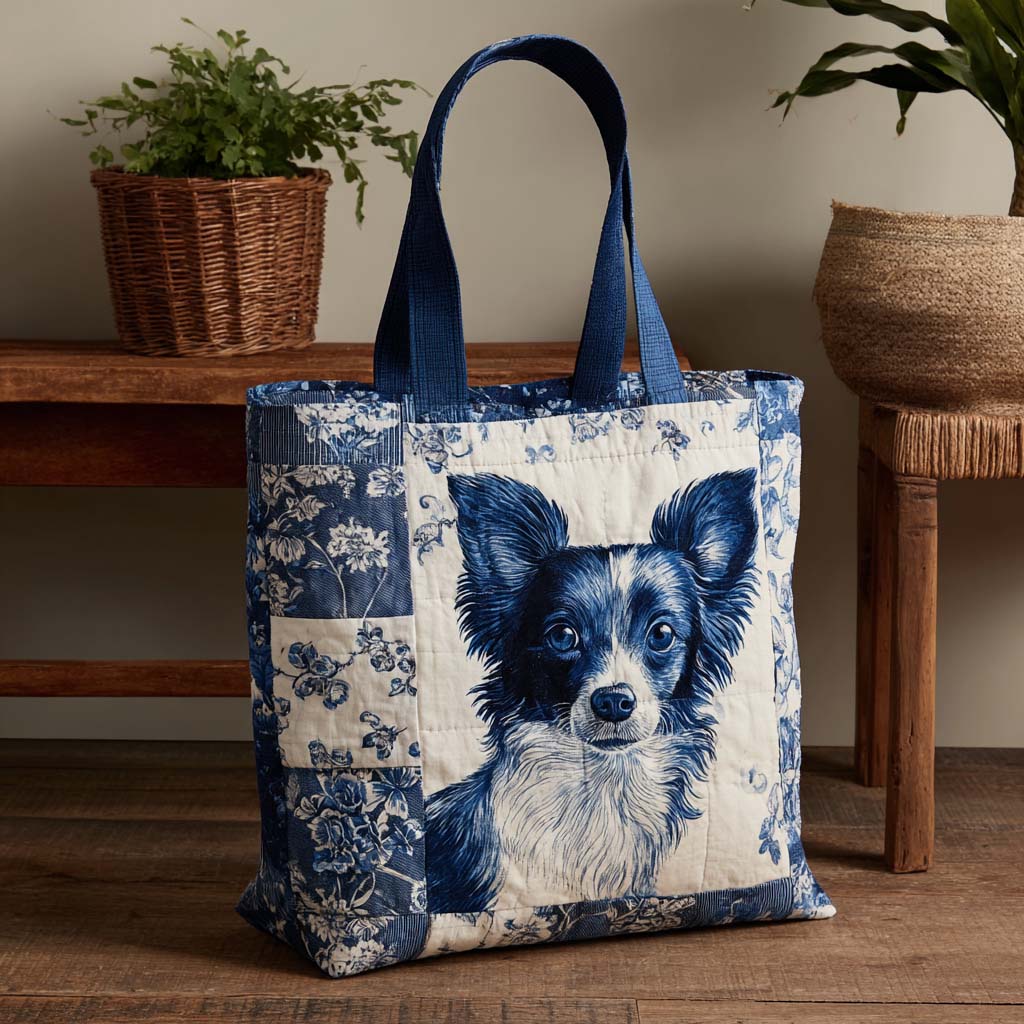 Blue Papillon Star Quilted Tote Bag Dog Owners Themed Gifts