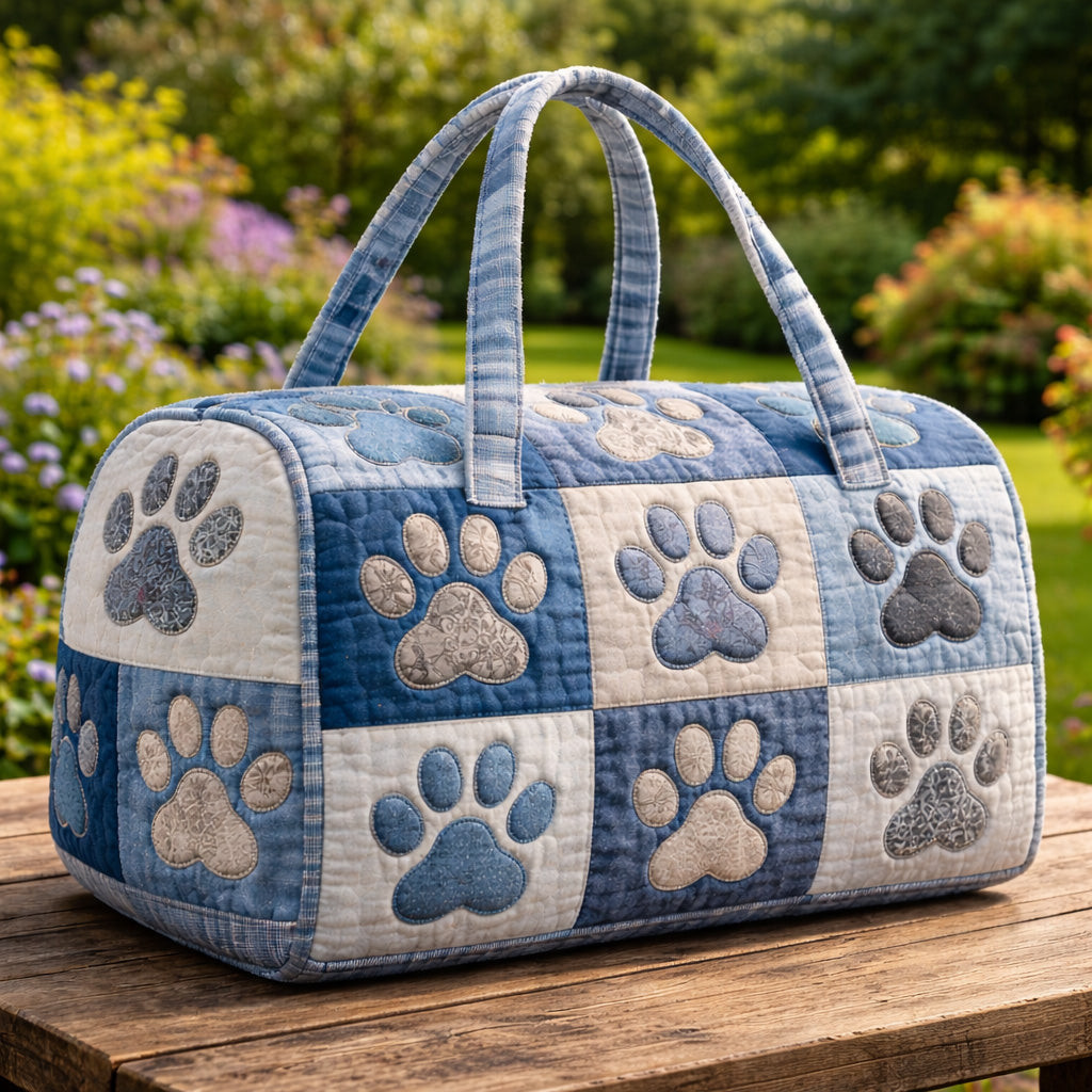 Blue Paw Quilted Duffle Bag Dog Paw Print Pet Lover Best Gift Ideas For Dog Moms