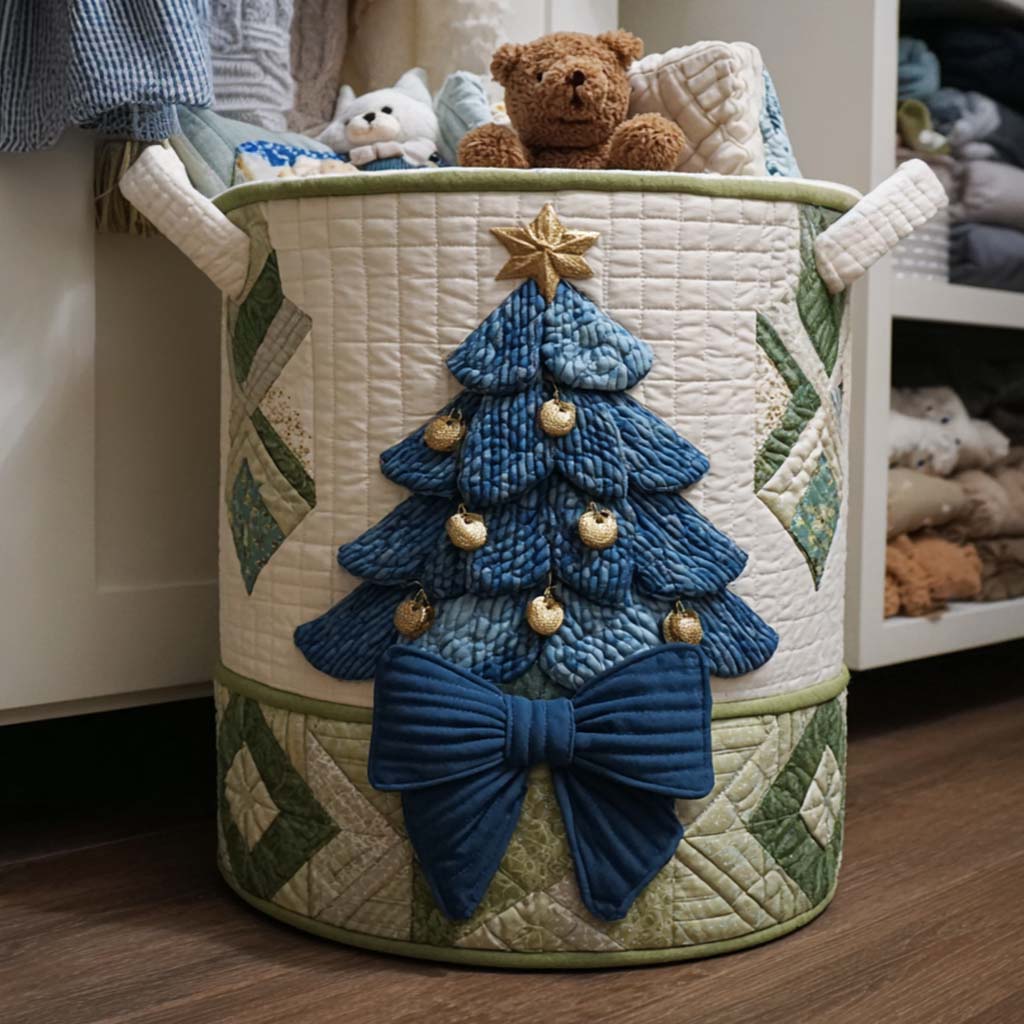 Blue Pine Quilted Laundry Basket Excellent Gift For Her