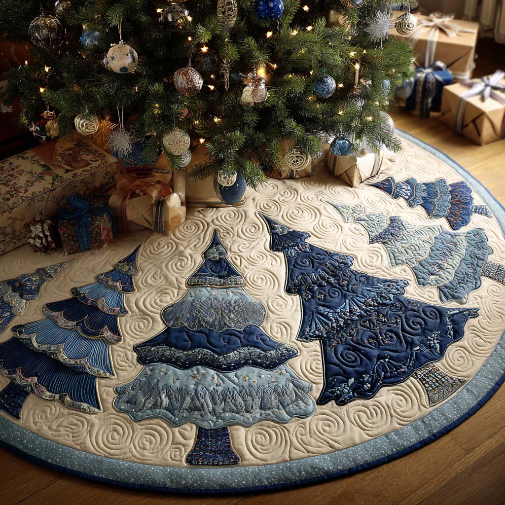 Blue Pines Christmas Quilted Tree Skirt Classic Red and White Tree Skirt for Traditional Decor