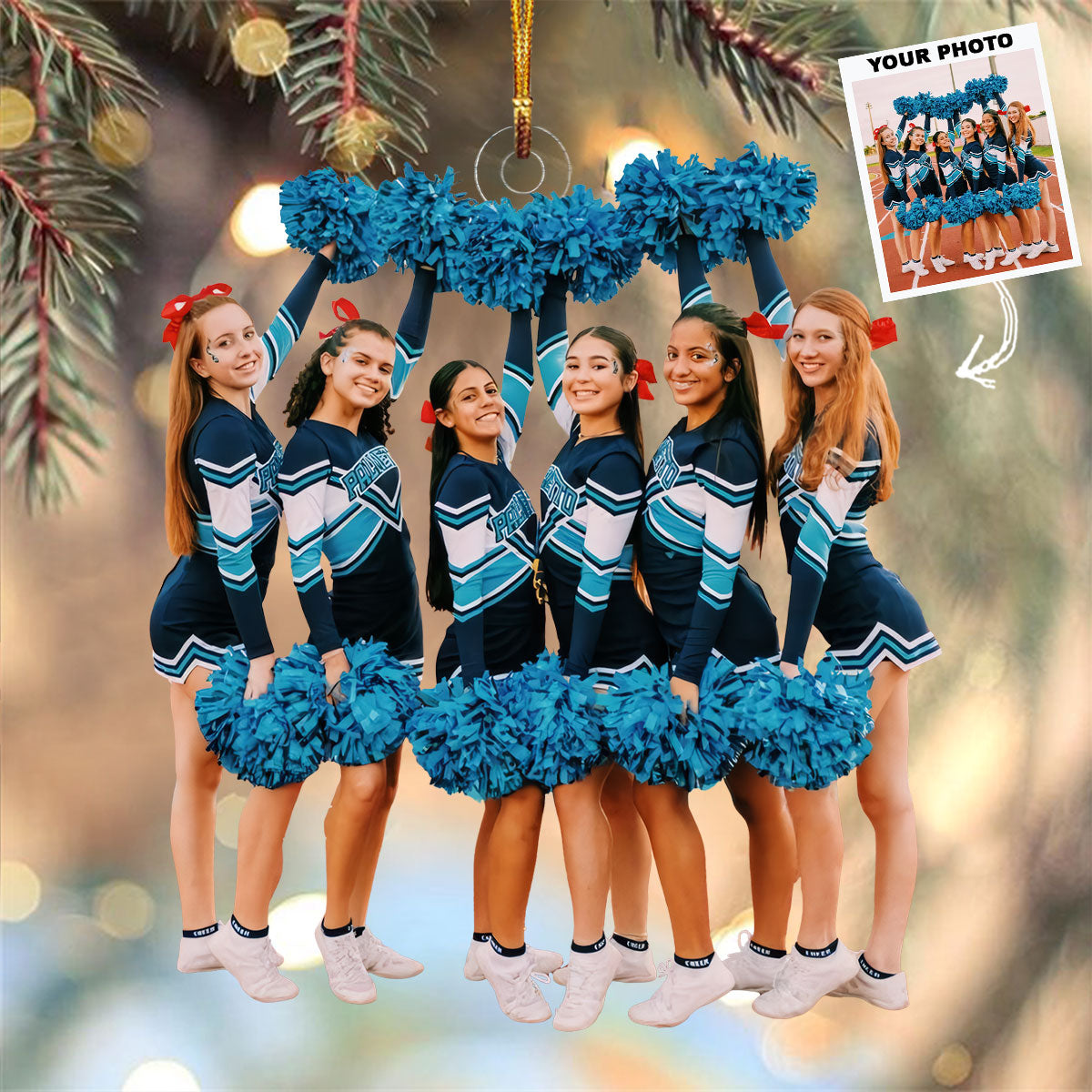 Blue Pom Poms Personalized Photo Mica Ornament Gift For Besties Friends