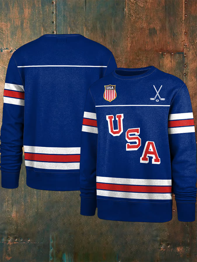 Blue Retro USA Ice Hockey Sweatshirt Game Day Apparel Unique Gifts For Hockey Lovers