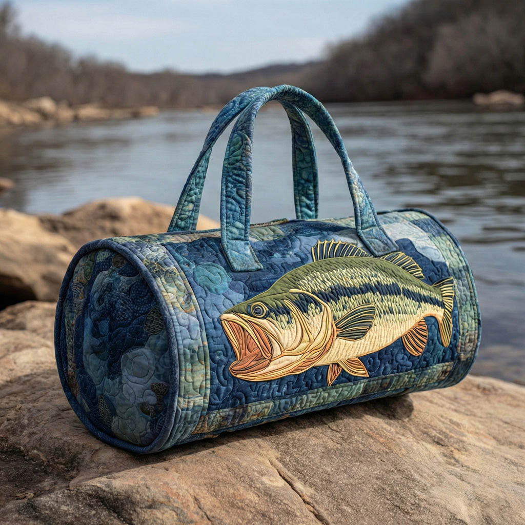 Blue River Quilted Duffle Bag Fishing Nature Travel Bag Best Gift For Fishing Lovers Camping Outdoor